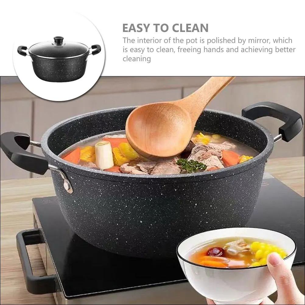 

Heavy Duty Iron Soup Pot Non-Stick Cooking Pan for Kitchen Stew Noodle Milk Saucepan Lidded Household Stockpot