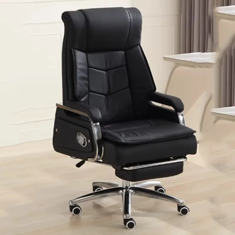 

Leather Ottoman Office Chair Armrest Massage Black Study Gaming Office Chair Recliner Comfortable Silla Escritorio Furniture