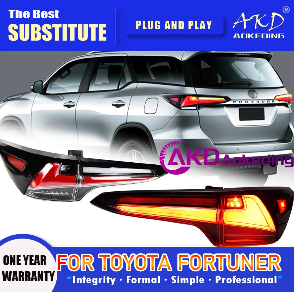 

Задний фонарь AKD для Toyota Fortuner, светодиодный задний фонарь 2016-2021, задний противотуманный тормозной сигнал поворота, автомобильные аксессуары