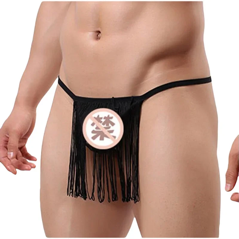 Tanga Sexy con flecos para hombre, ropa interior erótica, bragas Sissy, tangas con espalda en T