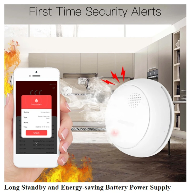 Zigbee Detector de humo inalámbrico inteligente, alarma de sonido de 85Db, Sensor de sirena, protección de seguridad, alerta de incendios para cocina y hogar