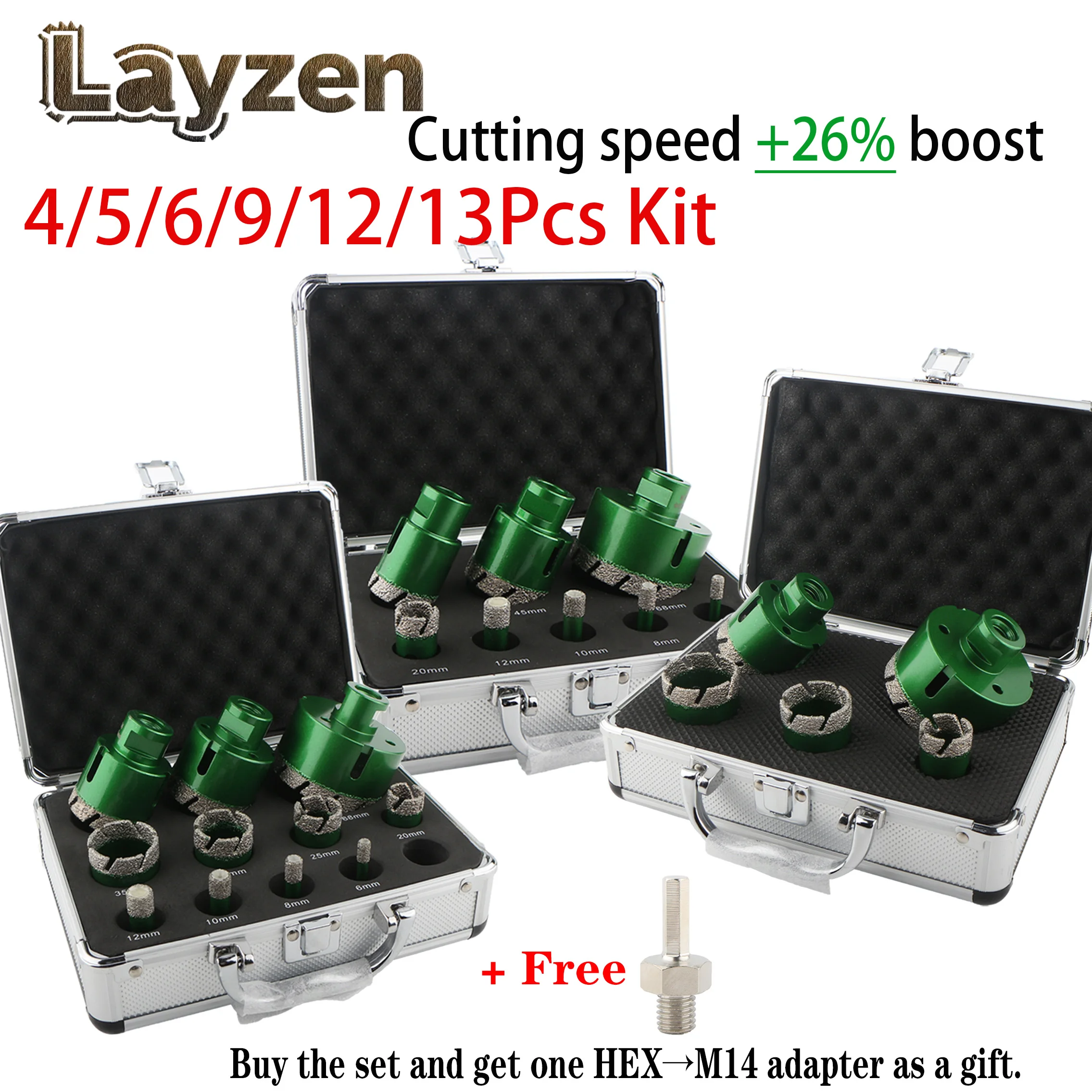 

M14 Thread Vacuum Brazed Diamond Dry Drill Bit Core Bit Hole Saw Cyclone Type For Porcelain Tile Granite Marble 4/5/6/9/12/13Pcs