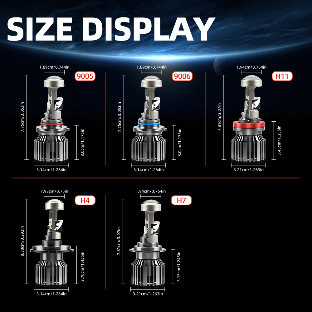 20000LM Canbus Car Headlight With Mini Projector Lens H4 H7 9005/HB3 9006/HB4 H11 6000K White Turbo Fan LED Projector Bulb