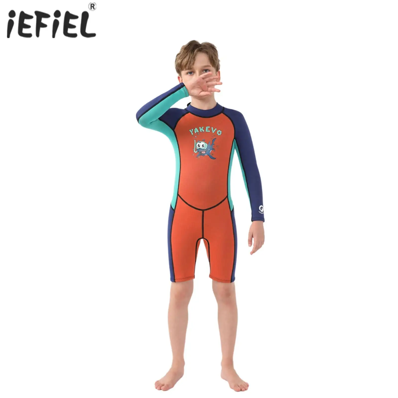 

Kids Boys Girls Swim Jumpsuit Long Sleeves Color Block Leotard Romper 2.5mm Neoprene Thermal Wet Suit Swimming Surfing Diving