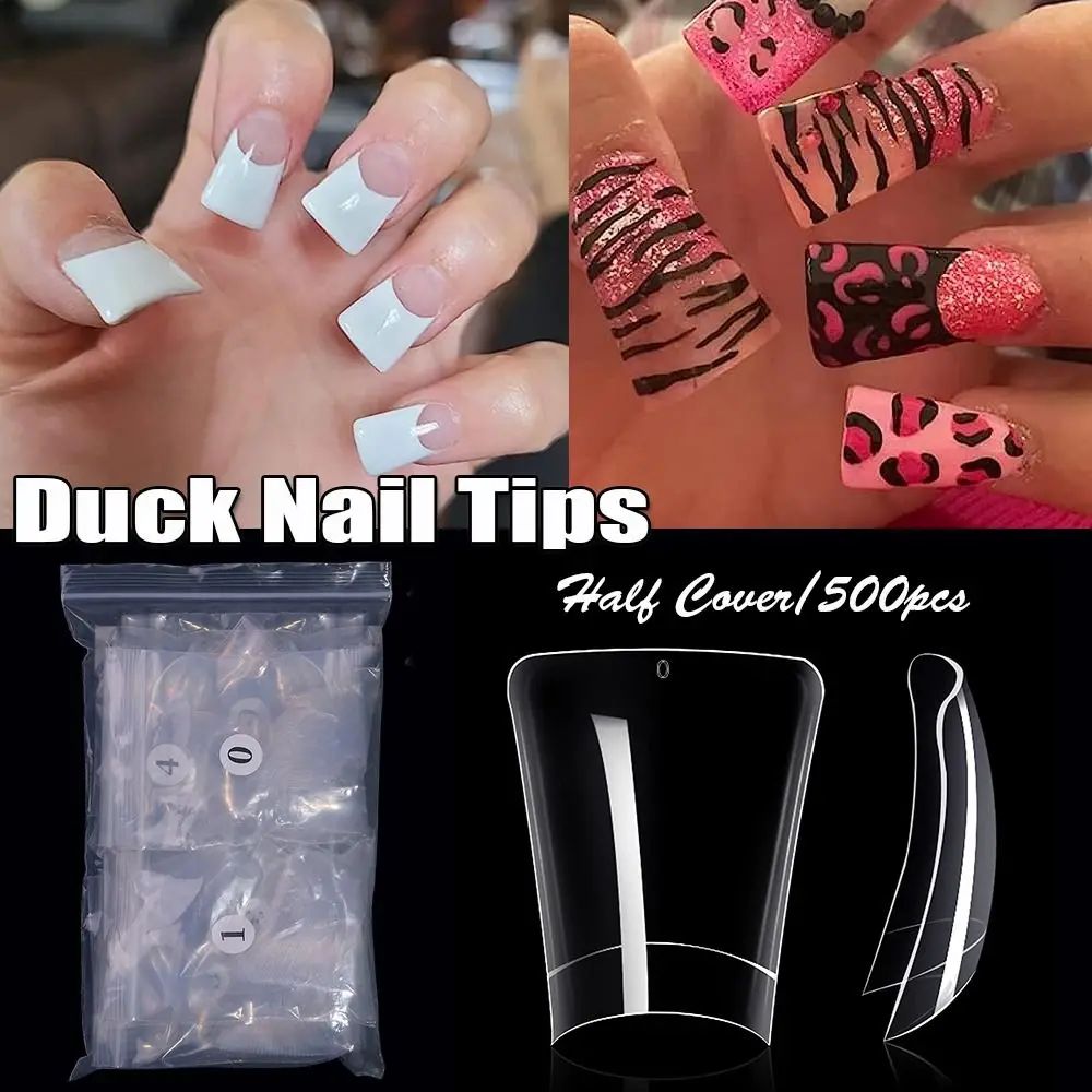 500PCS Half Cover Duck Nail Tips Clear Duck Feet Fan Flare Tips clear/nature French Press On Nails unghie finte strumenti per Manicure fai da te