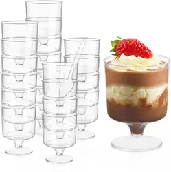 10PCS 5 oz Mini Dessert Cups with Spoons Small Dessert Cups Plastic Footed Wine Glasses for Serving Trifles, Appetizers