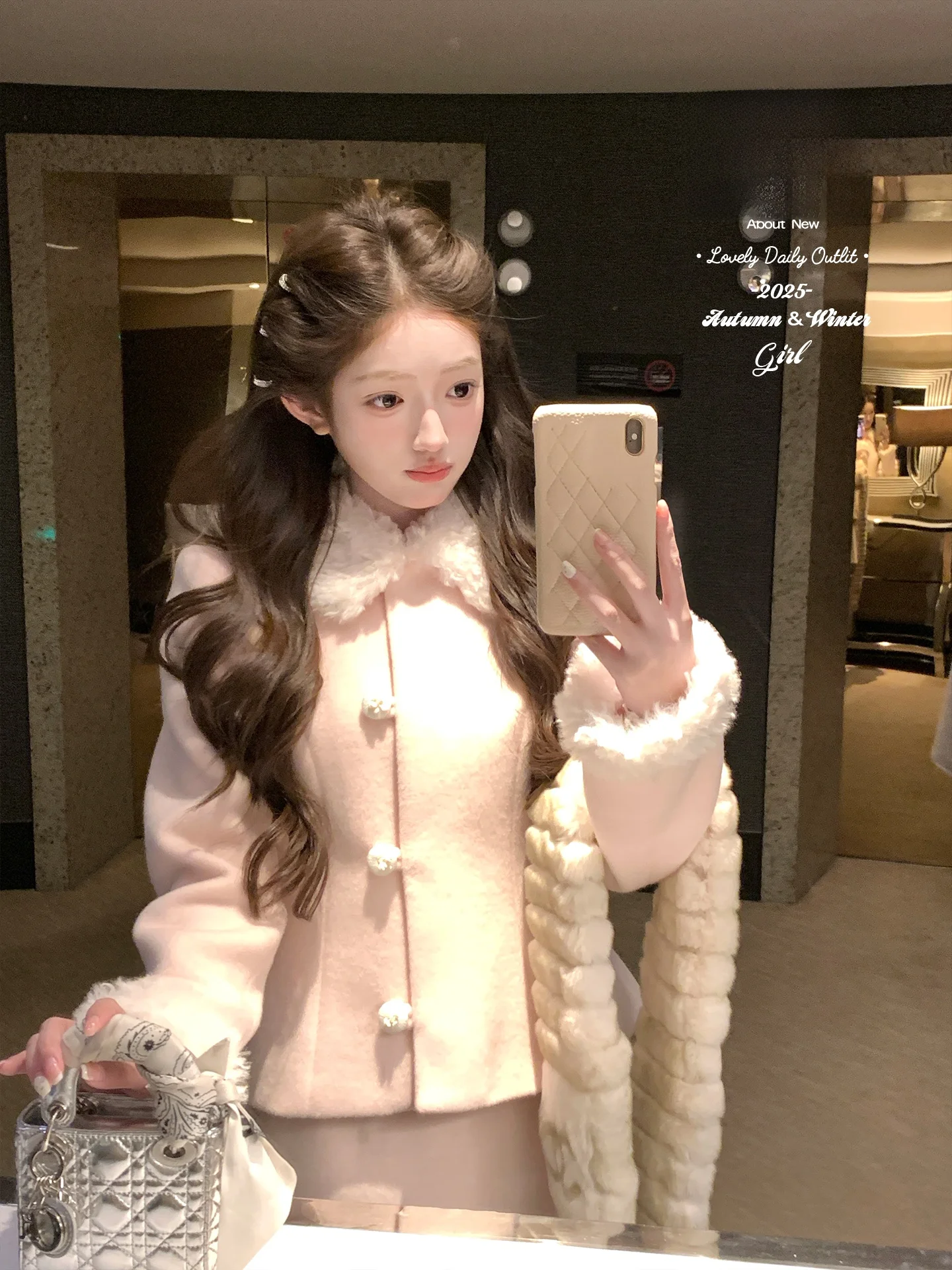 

Зимний женский комплект из шерстяного пальто и юбки с рисунком розовых цветов вишни, укороченный, с длинными рукавами, из двух предметов