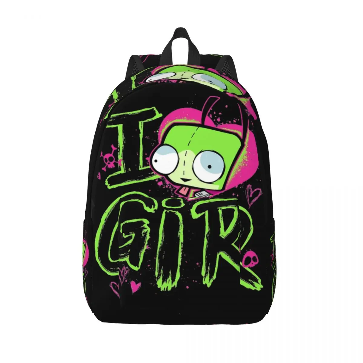 Invader Zim Valentine\'s Day Backpack for Men Women High School Hiking Travel Daypack I Love GIR Retro Pop Laptop Canvas Bag Gift