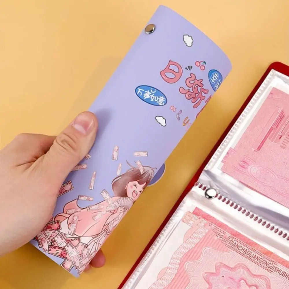 Cartoon Letter 100 Envelope Challenge Binder PU Leather Wallet Storage Money Saving Challeng Book 50 Sheets Savings Handbook