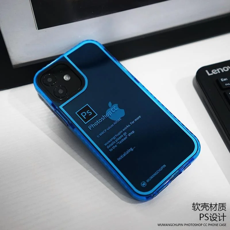 Ps Fluorescent Blue Letter Tag Photoshop Designer Phone Case For Iphone 16 15 14 13 12 11 14 Pro Max Anti-Drop Armour Cover