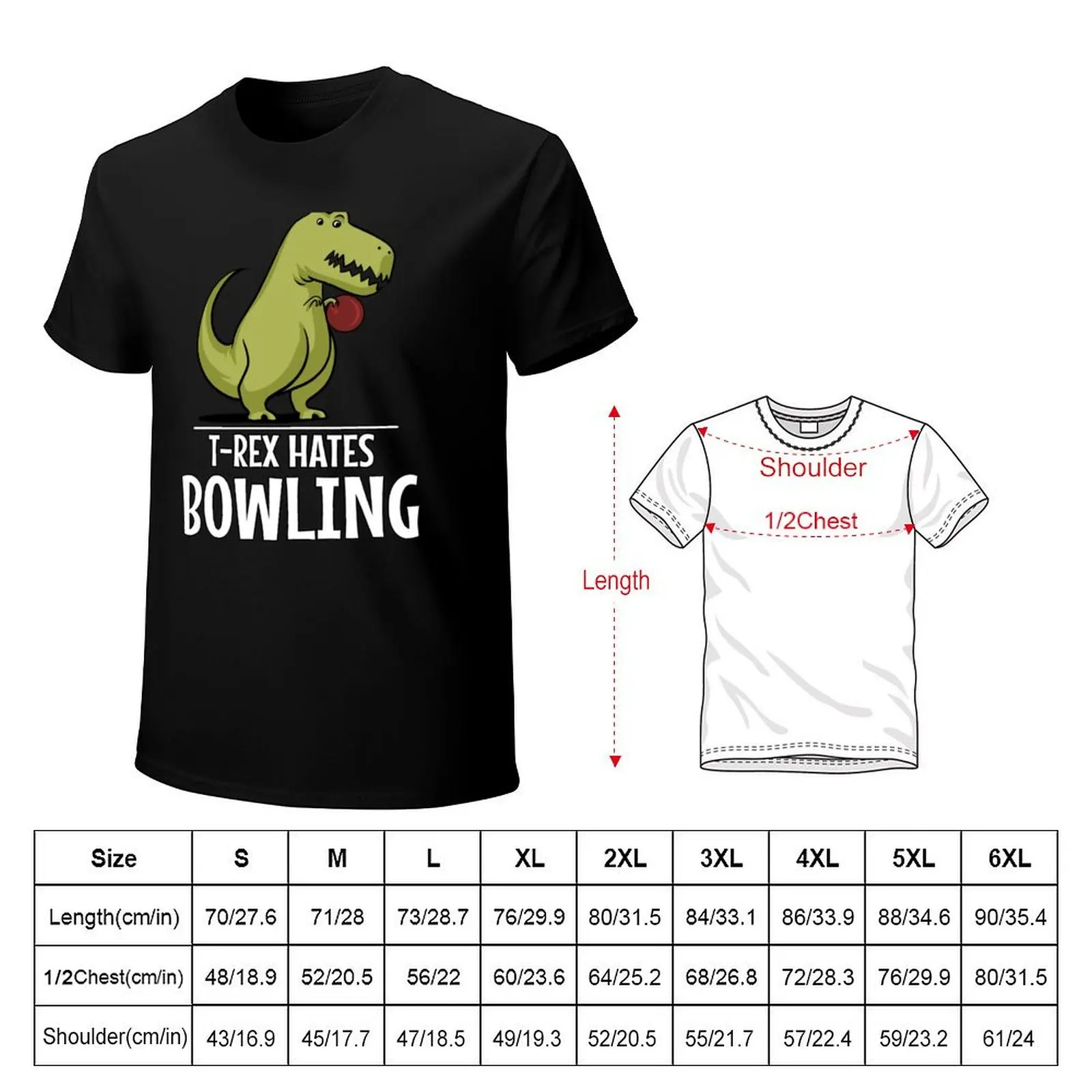 Dinosaur T-Rex Hates Bowling T-Shirt Large Size Casual Tee Shirt