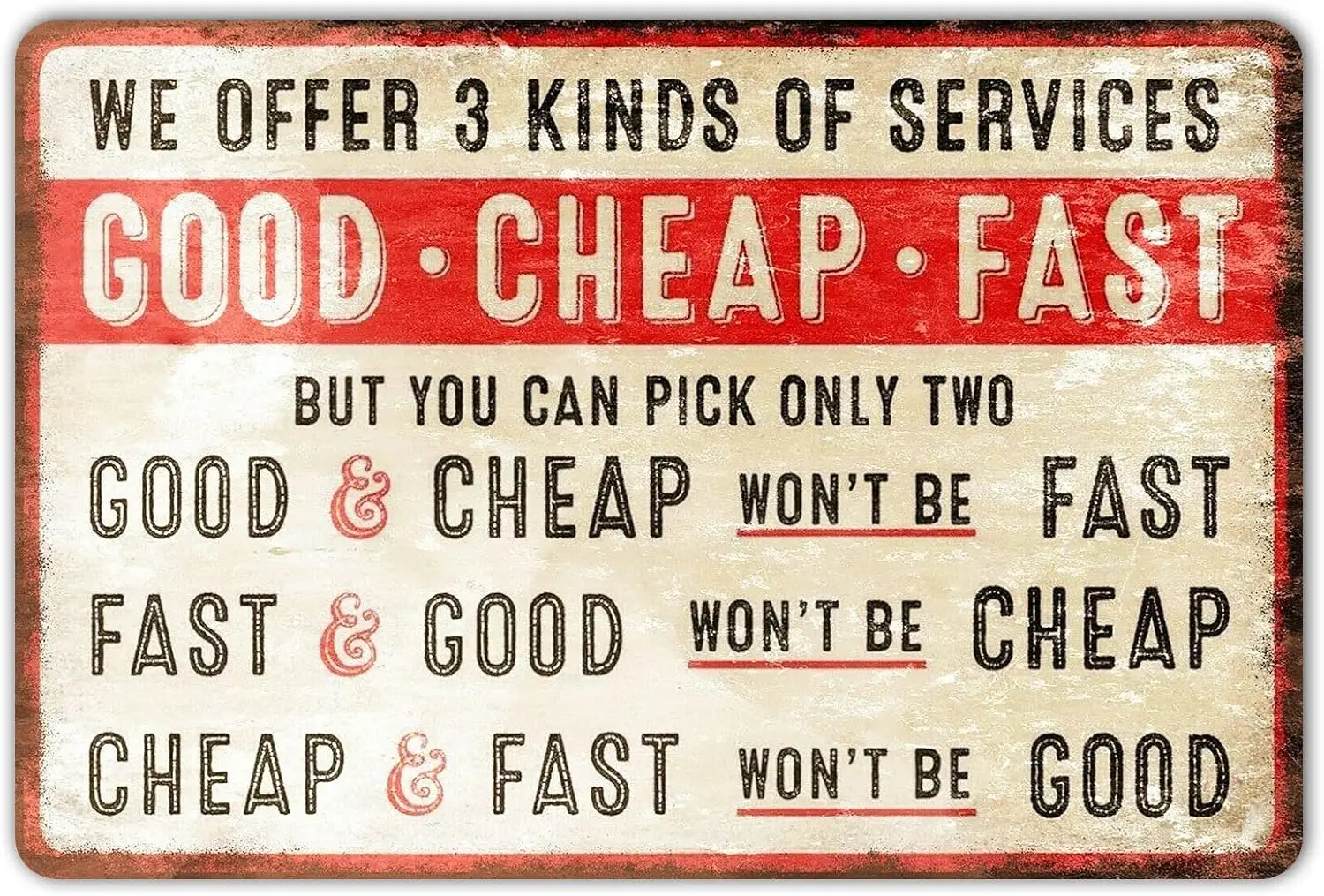 Good Cheap Fast Services Metal Signs - Funny Vintage Garage Tin Sign Home Bar Coffee Shop Decor Poster  Inch