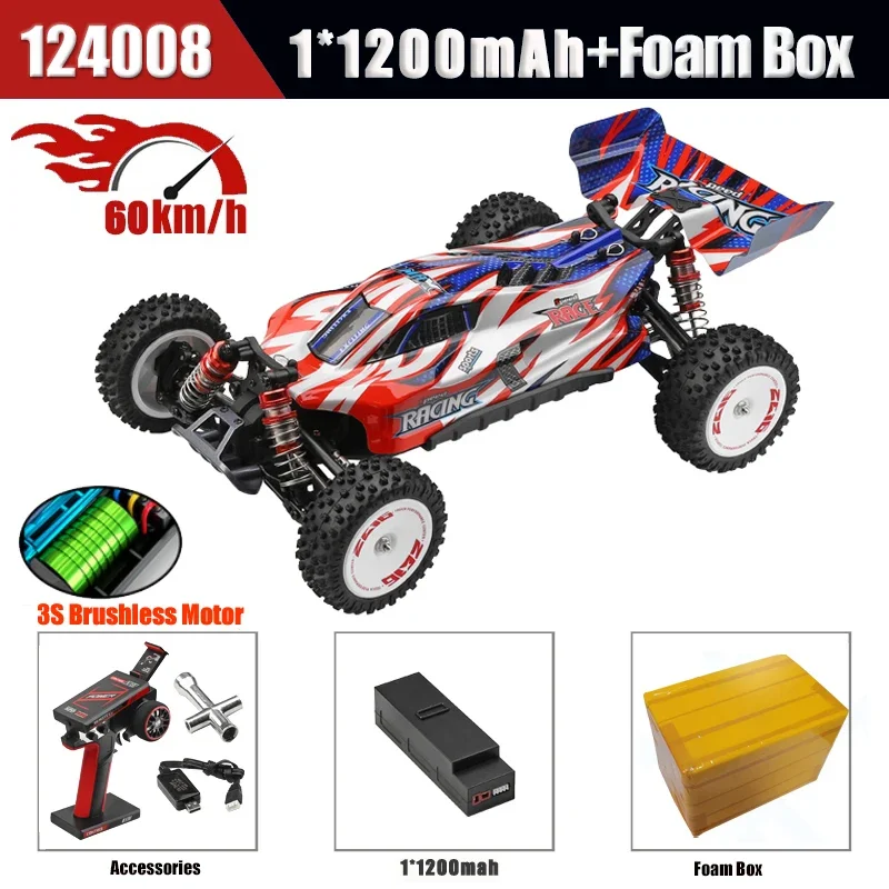 1/12 124008 RC Car 2000mAh 60km/h High Speed 3S Brushless Motor Remote Control 4WD Off-Road Drift Vehicle Toys for Adults