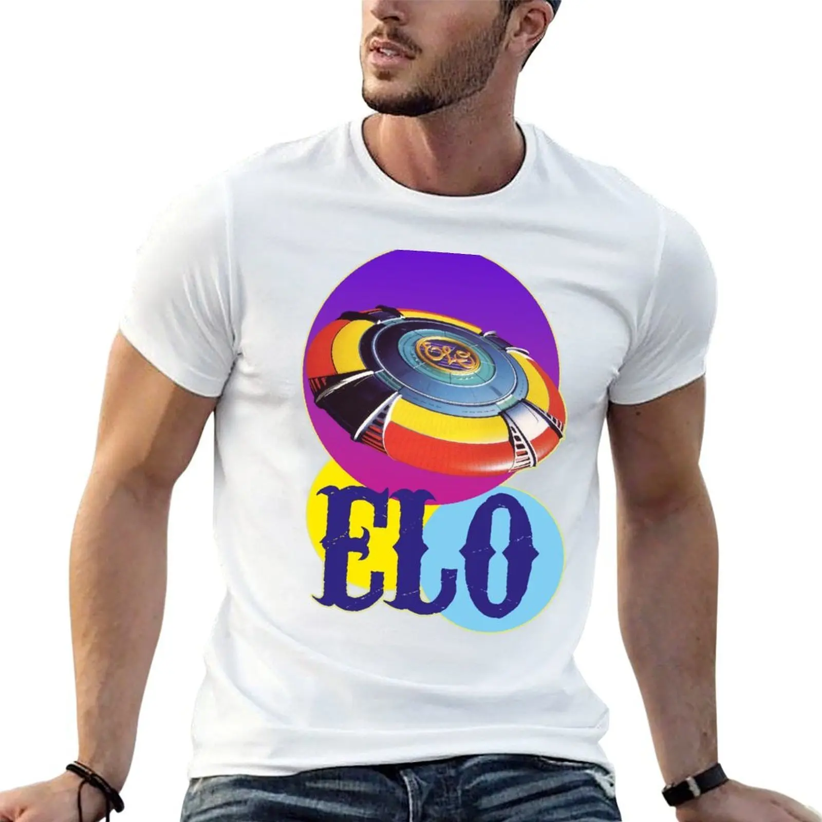 

ELO, rock band T-Shirt black cotton t-shirt plain for man package t shirts for man slim fit T-Shirt