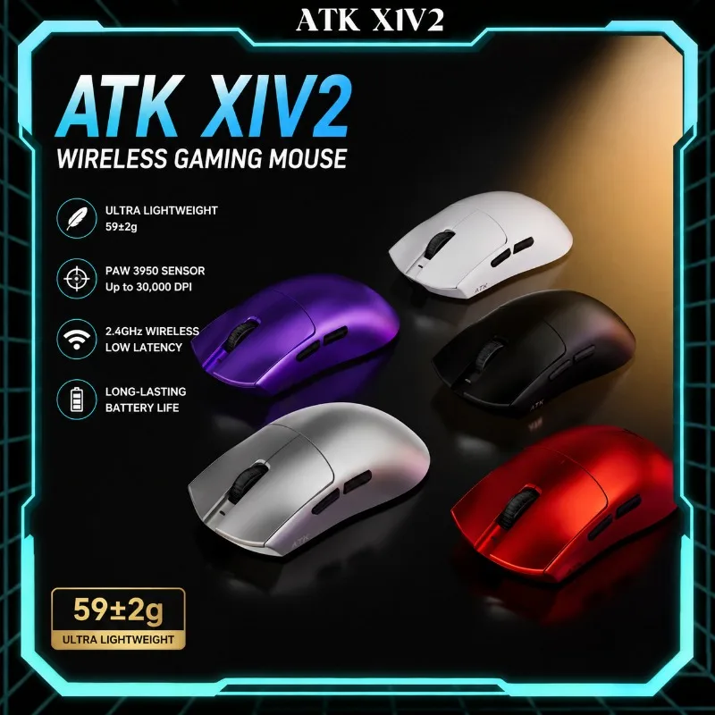 ATK Blazing Sky X1 V2 Series Wireless Mouse Dual Mode Paw 3950ultra 8k Return Rate Custom Ergonomics E-Sport Gaming Ofiice Mouse