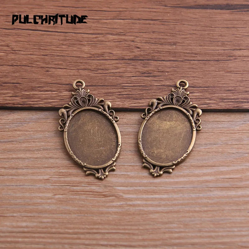6 stuks 18*25mm binnenmaat twee kleuren metaallegering eenvoudige ovale cabochon hanger instelling sieraden bevindingen