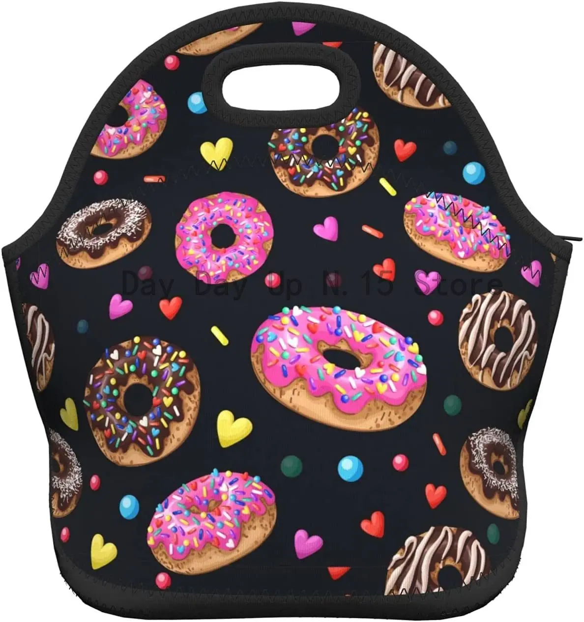 Colorful Donut Insulated Neoprene Lunch Bag Waterproof Zip Closure with Reusable Large Capacity Outdoor Picnic Food Container