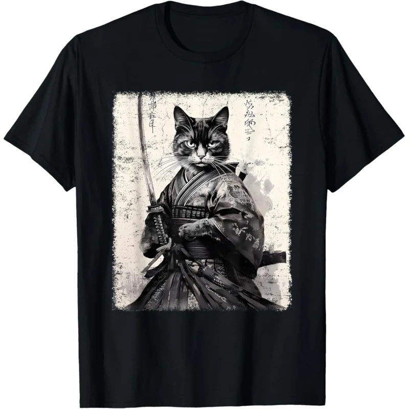 Samurai Cat vintage ukiyo-e warrior art graphic T-shirt