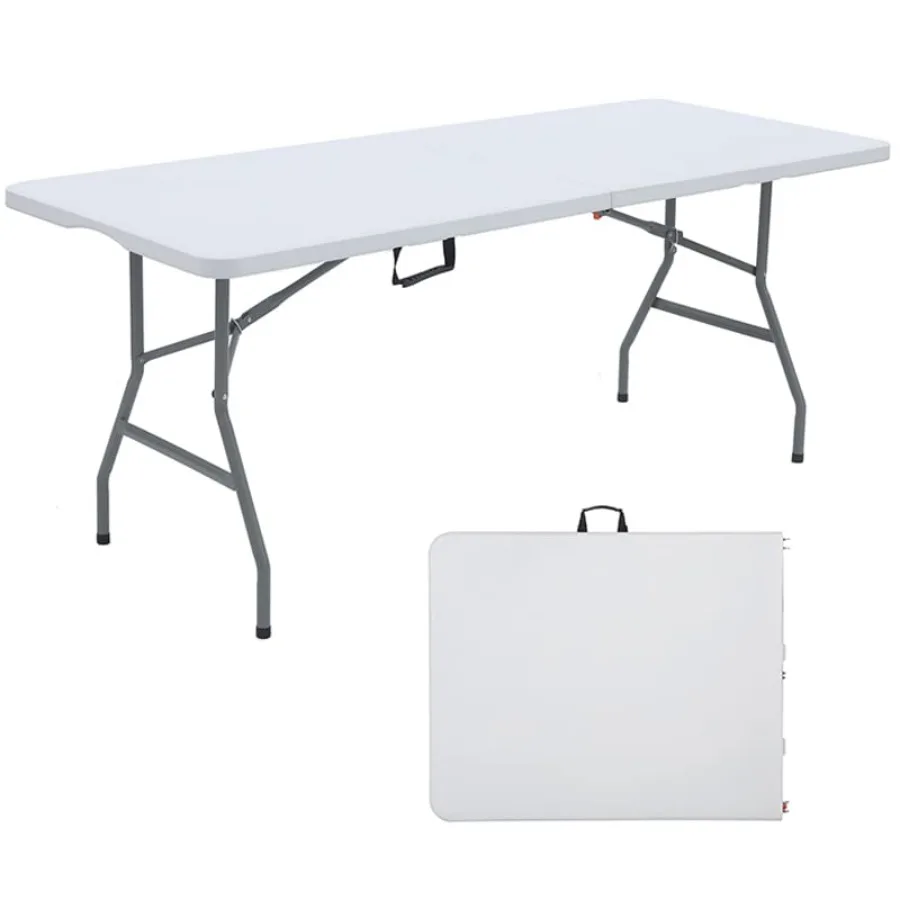 6FT Dining Table Foldable Plastic Utility Table Indoor Outdoor Camping Picnics and Parties White Load Capacity 330 lbs