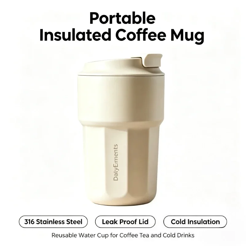Daily Element Leak Proof Snap Lock Coffee Mug  Stainless Steel Insulated Water Cup Airtight Cold Storage Thermal Travel 316