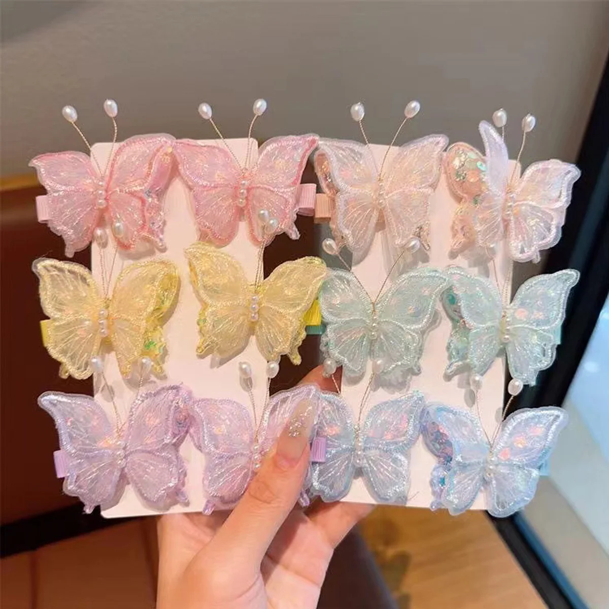 2pcs Embroidery Butterfly Hairpin Fairy Hair Clip Gauze Headdress Sweet Cute Princess Bangs Clip Hair Accessories for Children