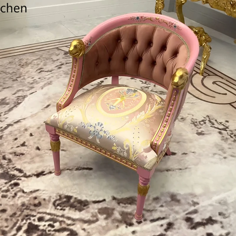 YFY  Palace French Romantic Style Retro Small Sofa European Villa Solid Wood Carved Modern Single Chair Round Table