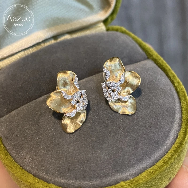 

Aazuo винтажный стиль настоящие бриллианты 0,20 карата 18-каратное твердое желтое золото сказочные серьги-гвоздики в подарок для женщин продвинутая свадебная вечеринка Au750