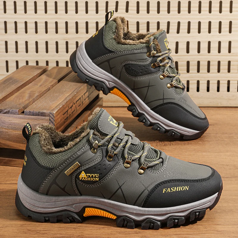 

Мужская походная обувь, зимняя плюшевая теплая кожаная удобная уличная треккинговая обувь, противоскользящая износостойкая горная спортивная обувь, мужская