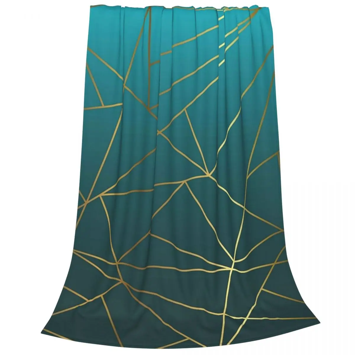 Teal Ombre And Metallic Gold Geometric Design Blankets Fleece Multi-function Sofa Throw Blankets For Couch Throws Bedspread