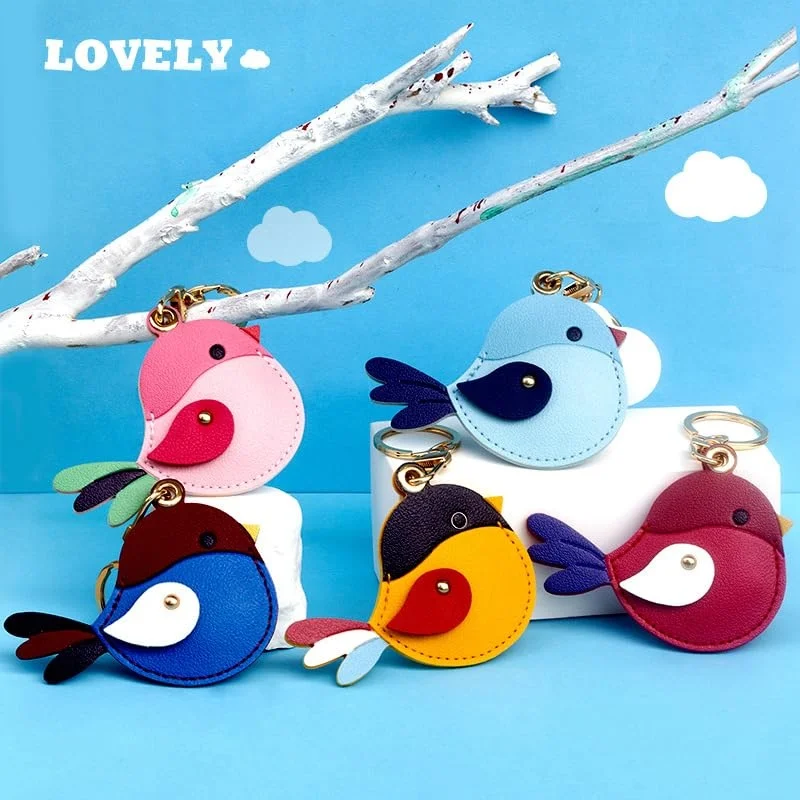 

New Leather Bird Keychain,Bird Access Card Holder Keychain Super Cute Animal Birds Key Chain for Women Wallet Purse Backpack