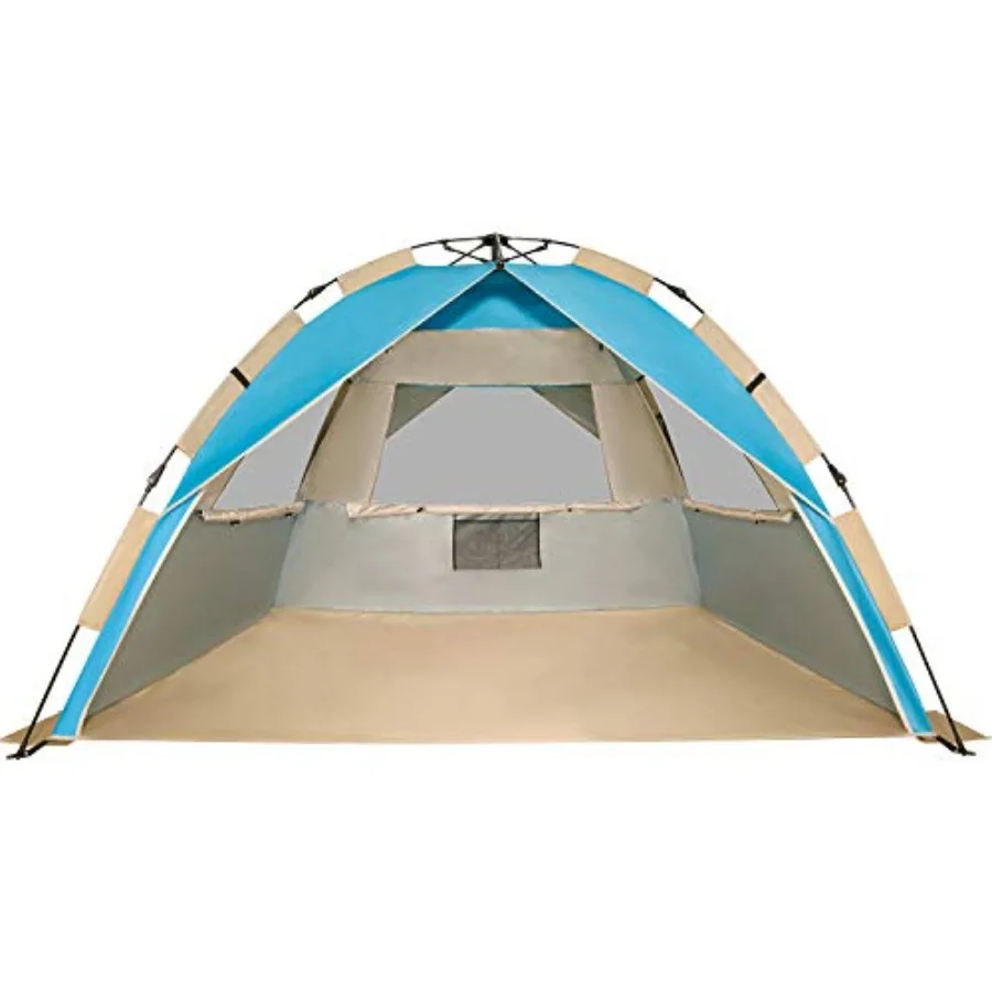 

Beach tent for 3-4 persons, polyester fabric, beige, UPF 50+ UV protection and extra-wide 70.9 in opening for quick setup