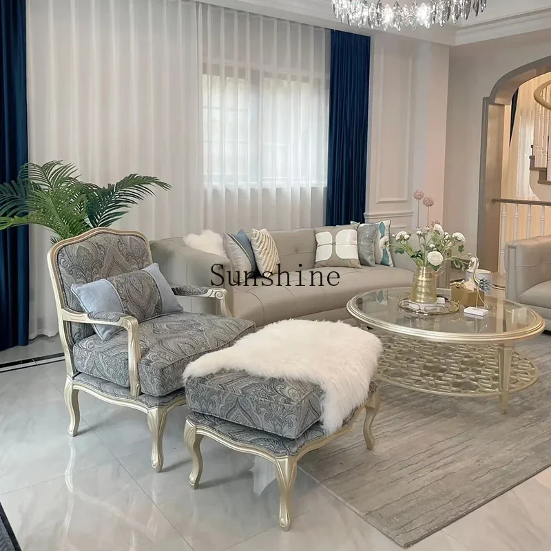 American light luxury curved carved leather sofa combination post-modern high-end luxury villa living room furniture  FT