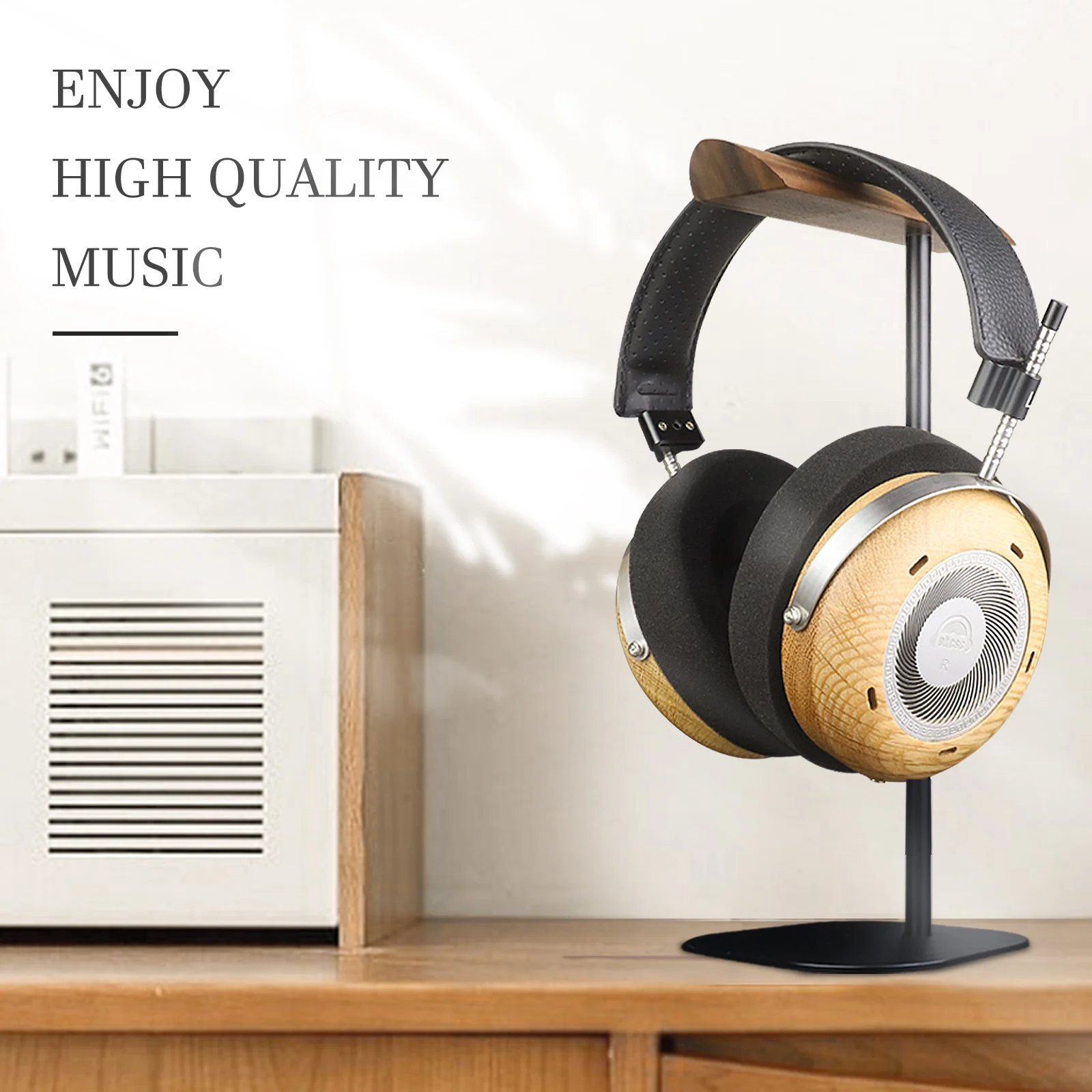Okcsc Damo Wooden Open-back Headphones Detachable Wired 50mm Driver Headsets With 3.5mm Stereo Audio Plug 6.35mm Adapter