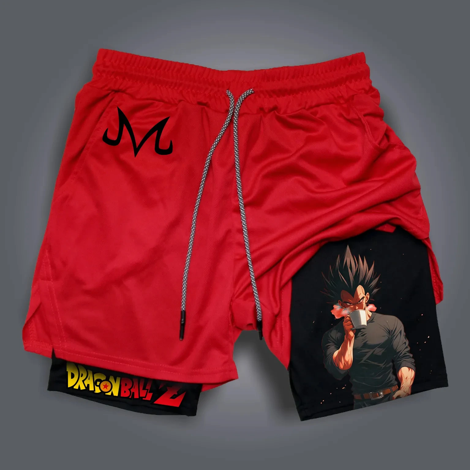 Dragon Ball Anime Perifere GOKU Vegeta Gedrukt Sport Dubbellaags Shorts 2025, Amerikaanse heren Zomer Losse Ademende Broek