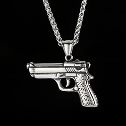 HaoYi Vintage Stainless Steel Pistol Pendant Necklace Men's Fashion Personality Gun Jewelry Gift