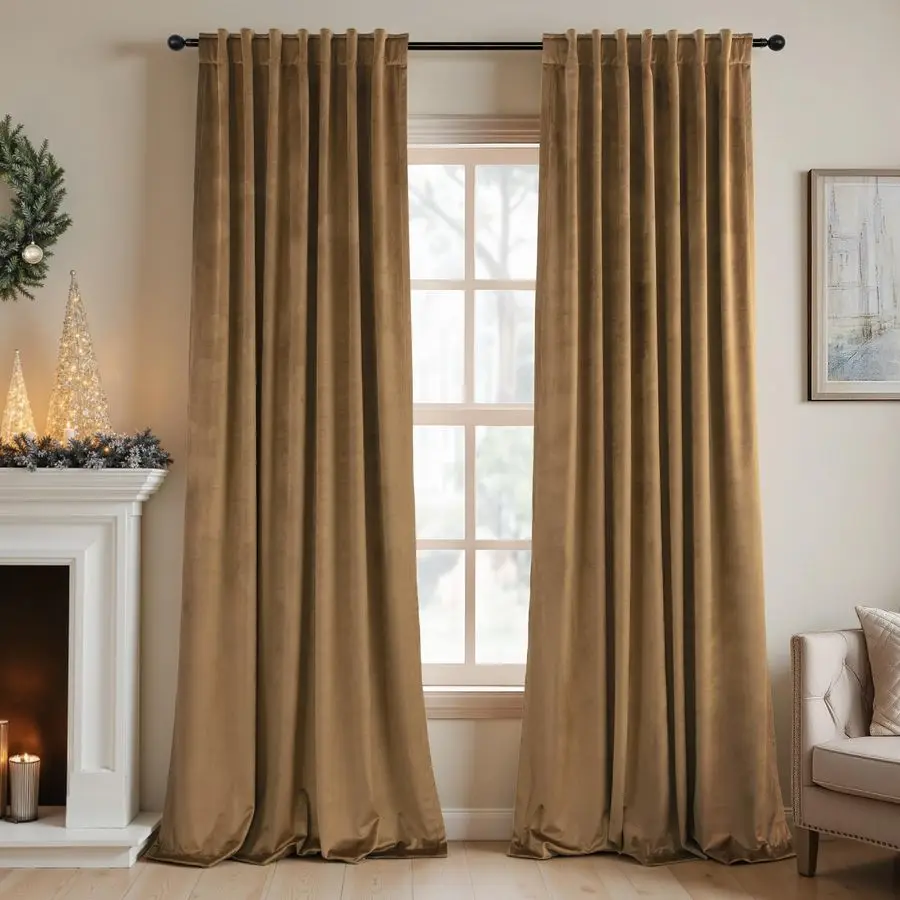 

Curtains 84 Inch Length 2 Panels Set Gold Brown Light Blocking Thermal Insulated Room Darkening Window Drapes Soft Luxury Curtai