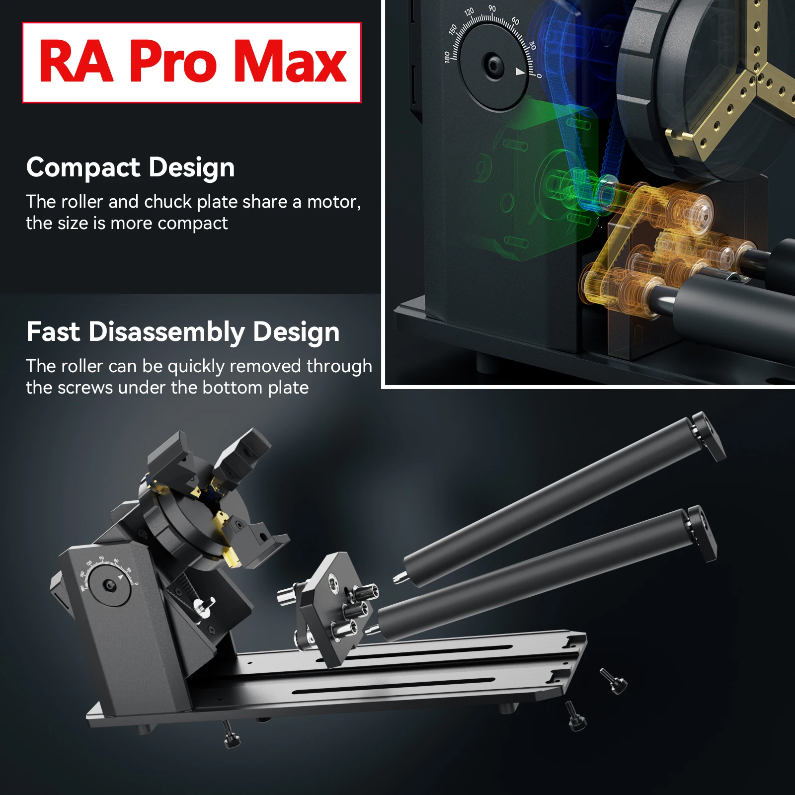 SCULPFUN RA Pro Rotary Chuck for Laser Engraver Y-axis Rotary Module 180° Adjustable Angle for Laser Engraving Irregular Objects