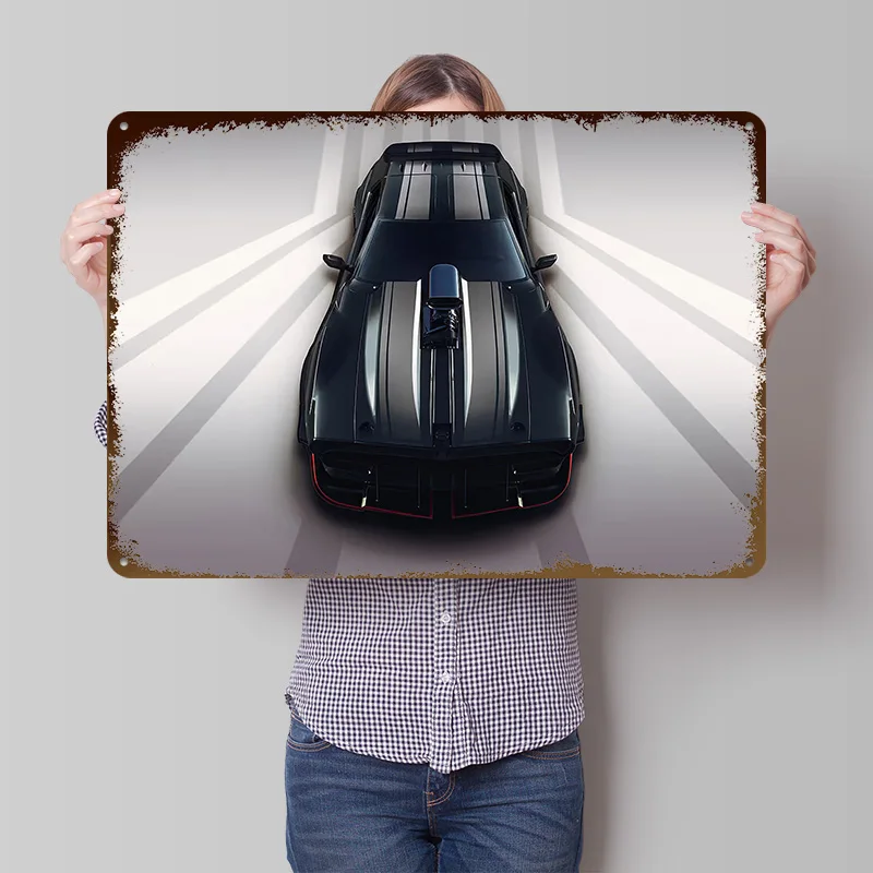 Schwarzer Muscle-Car-Poster, personalisierte Wandkunst, Retro-Vintage-Metallschilder für Badezimmer-Dekoration, Raumdekoration, Ästhetik
