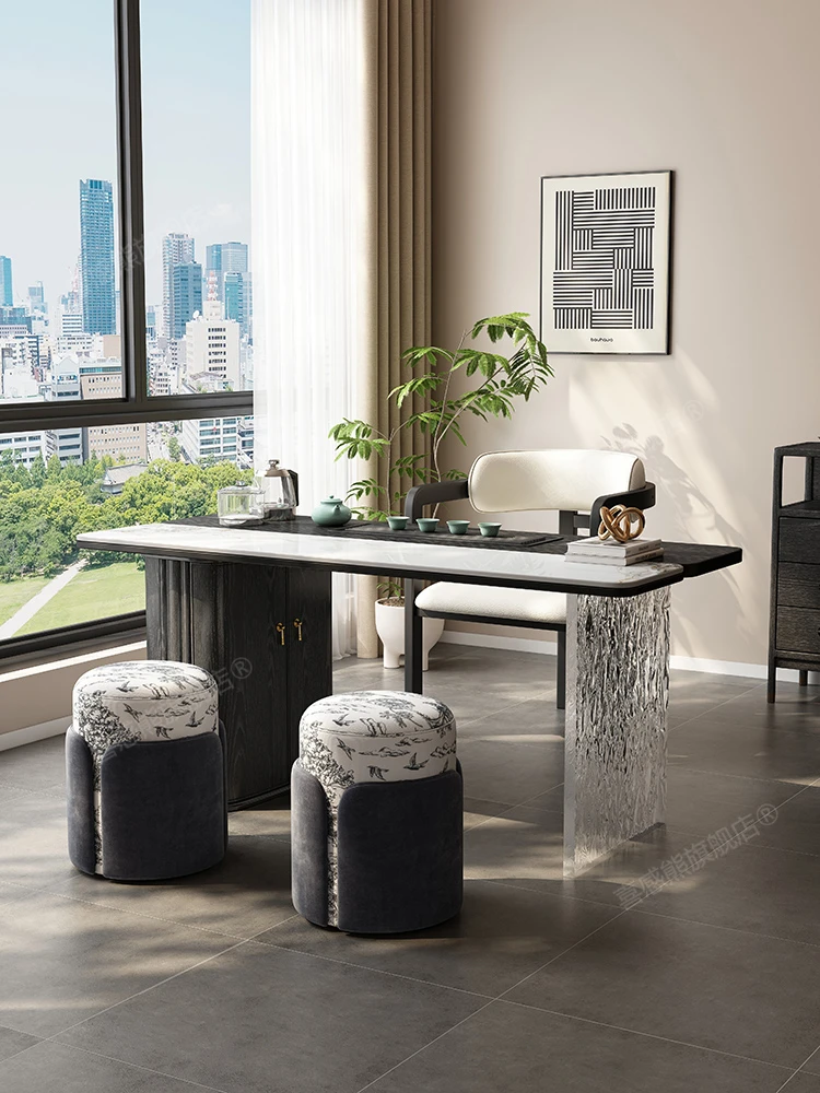 

Modern medieval style solid wood tea table and chair combination office tea table integrated tea making kettle household balcony