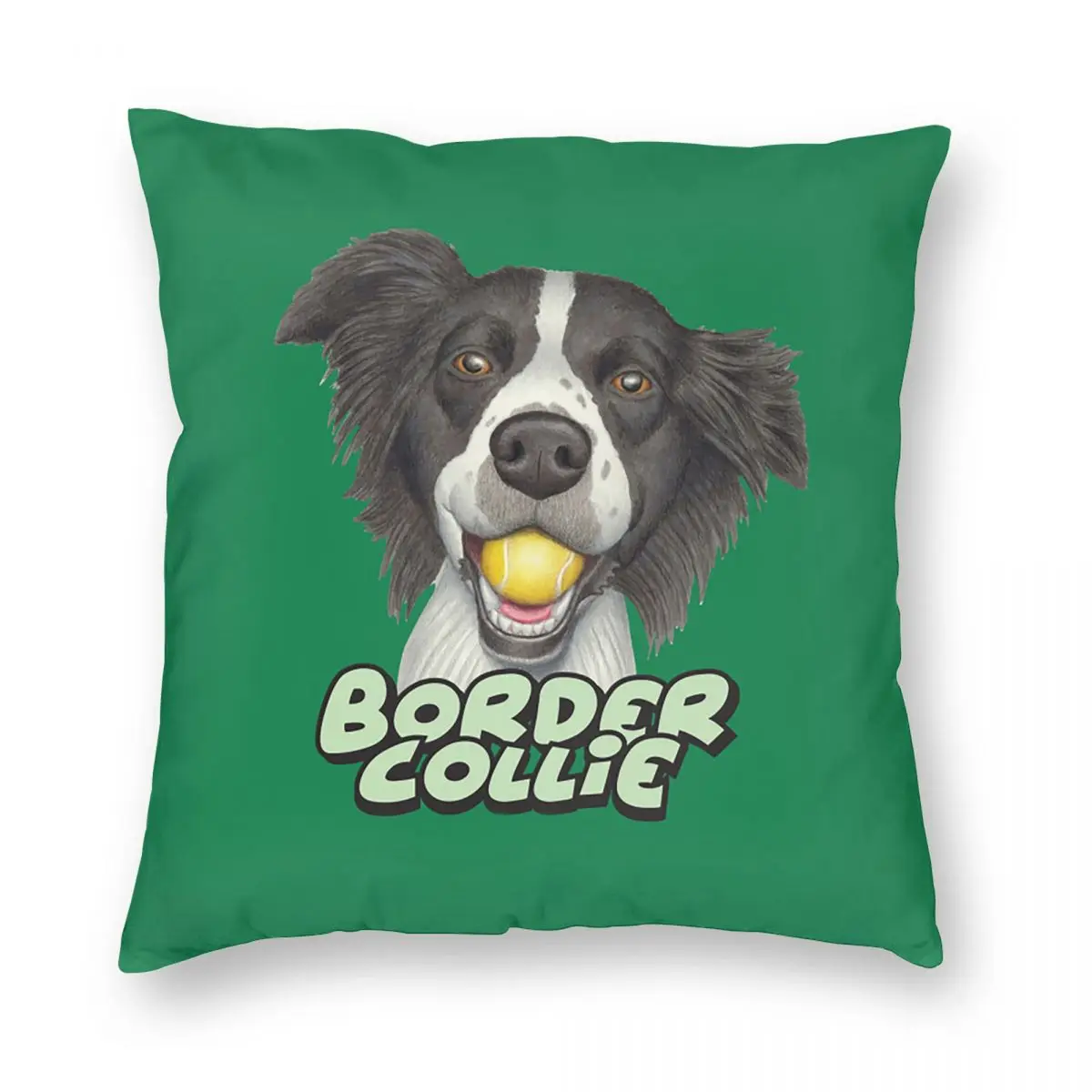 Cute Border Collie Dog With Tennis Ball In Mouth Square Pillowcase Pillow Cover Cushion Decor Comfort Throw Pillow for Home Sofa