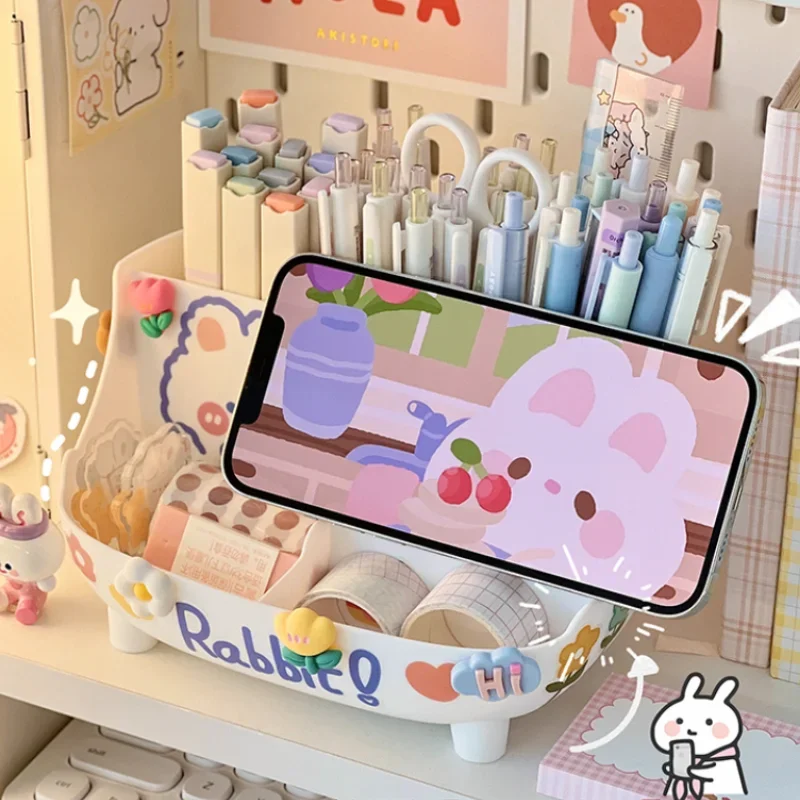 Kawaii – porte-stylo de bureau grande capacité, boîte de rangement de papeterie mignonne, porte-crayon créatif de dessin animé, organisateur de