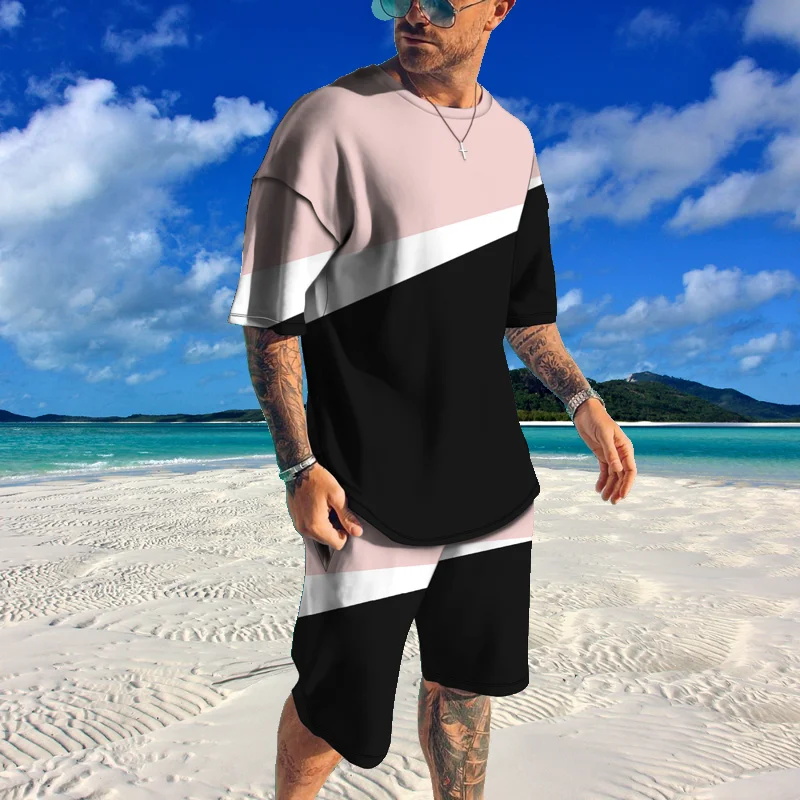 Roupas de verão para homens shorts outfits 3d mosaico padrão roupas masculinas rua 2 peça define masculino outfits casual o-pescoço agasalho