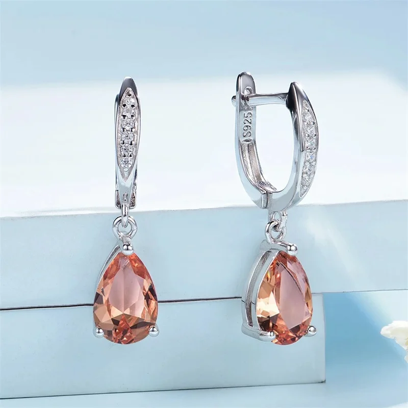 

Drop Earrings for Women Girl Birthday Lady Gift Pink Sythentic Topaz Sapphire Wedding Jewelry