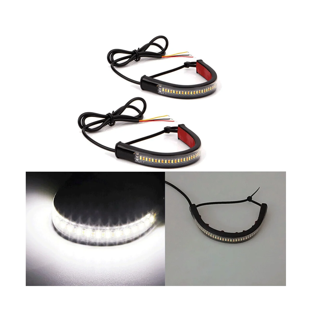 12V 36-Colour Bi-Colour White and Yellow Shock Light with Strap Bi-Colour Running Light for Motorbike