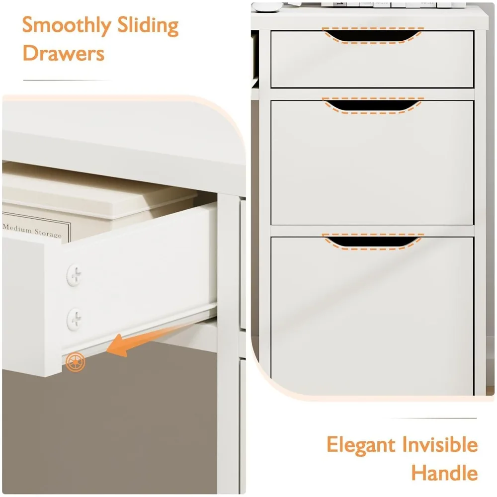 مكتب أبيض مع أدراج، مكتب كمبيوتر صغير مقاس 48 بوصة مع 4 أدراج تخزين للمساحة الصغيرة، مكتب مكتب منزلي لغرفة النوم مع S #5