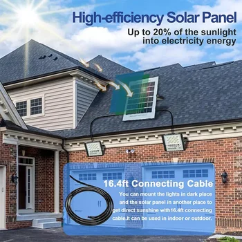 300W LED太陽能路燈戶外泛光燈防水聚光燈緊急照明黃昏到黎明壁燈適用於庭院花園 10 最佳銷售 花園壁燈 - №2