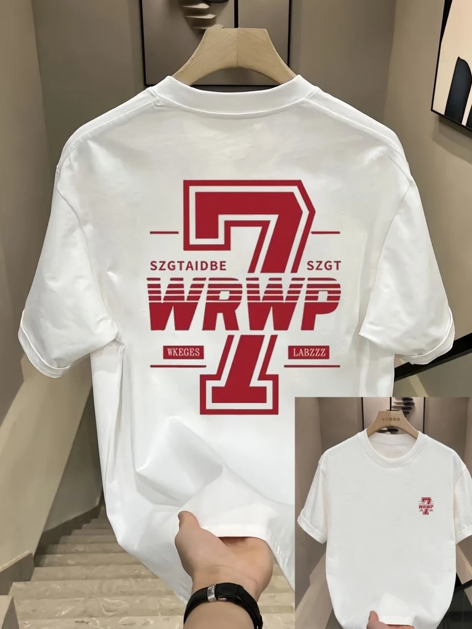 2026 Summer Short-Sleeve Men's and Women's Trendy Simple American Heavyweight Pure Cotton Digital 7 Print T-Shirt Loose Top