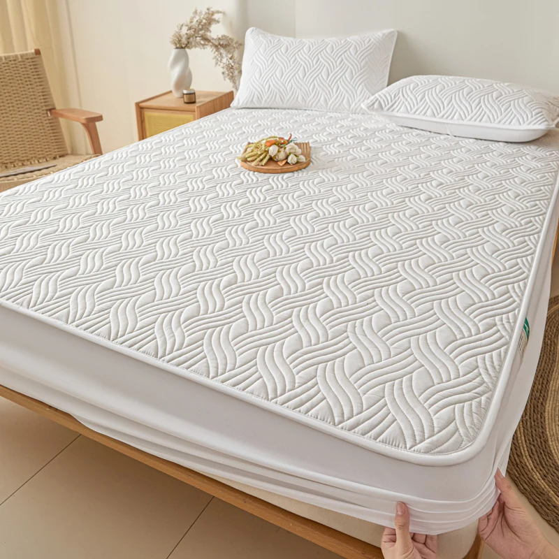 Dreamreal Cotton Thick Quilted Mattress Cover Anti-bacterial Anti-mite Mattress Protector Topper Pad Soft Fitted Sheet 6 Colors