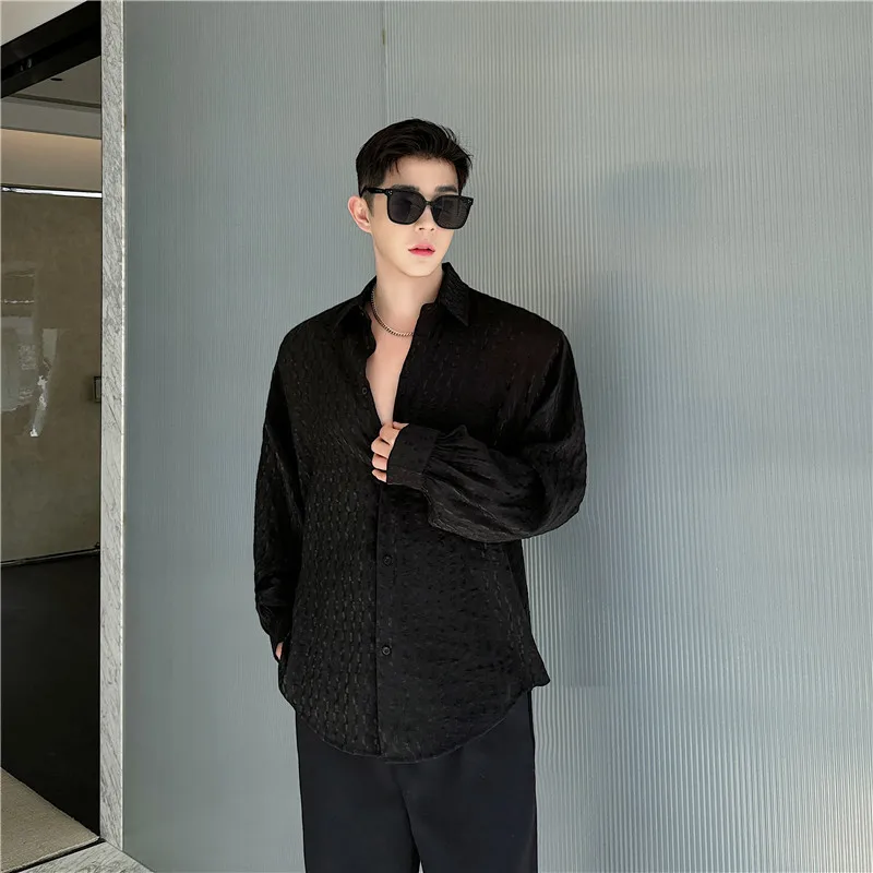 NOYMEI Fashionable Korean Style Loose Simple Long Sleeve Shirt Casual Pleated Design All-match 2024 Summer New Men Top WA4193