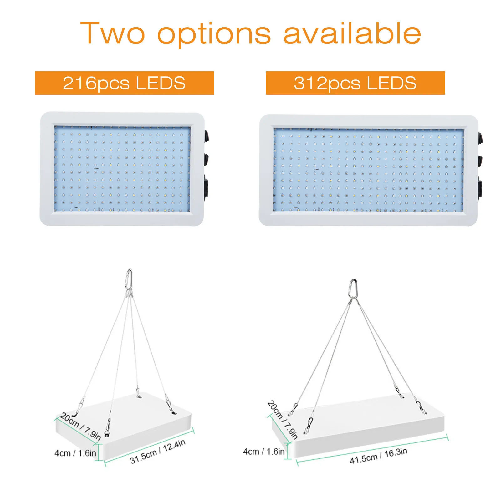 Lampa do uprawy roślin w pomieszczeniach z 312 diodami LED, pełne spektrum, do faz wzrostu i kwitnienia, wodoodporna, wisząca.
